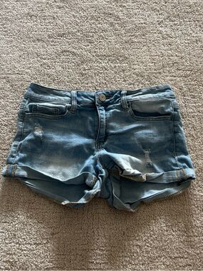 SO Light Blue Distressed Denim Rolled-Hem Shorts
